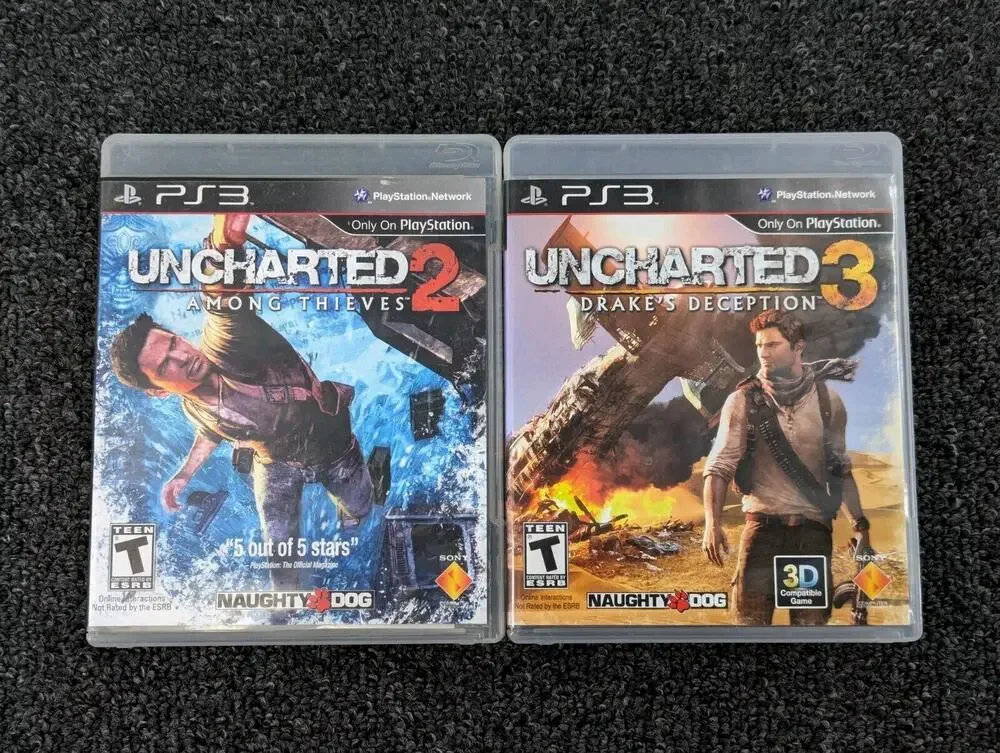 PS3 PlayStation 3 Uncharted 2 Drakes Deception & Uncharted 3 Among Thieves